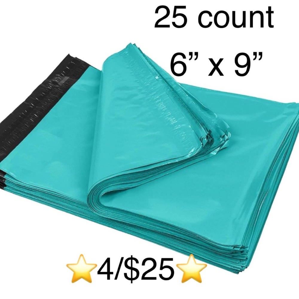 25 count 6 x 9” Teal Blue Poly Mailers, Waterproof & Tear Proof, Self-Sealing